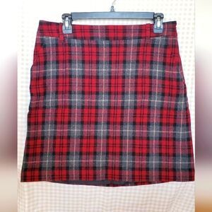 Eddie Bauer wool blend red plaid mini skirt for women size 8